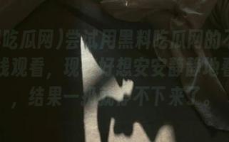 尝试用黑料吃瓜网的不同线路在线观看，现在好想安安静静地看个瓜，结果一扔就停不下来了。